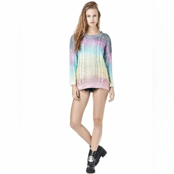 UNIF Cake Sweater Pullover Pastel Rainbow Twee Ombré Cable Knit Soft Size Medium - Picture 3 of 13